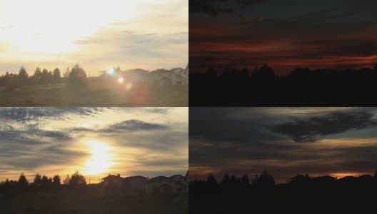 美丽的日落，阳光和云彩在村庄上空高清在线视频素材下载