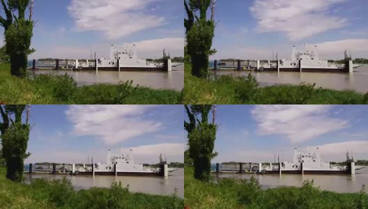 渡船载着车辆和游客穿过法国罗纳河，视频4K高清在线视频素材下载