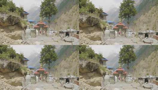 拱门到尼泊尔村庄Lho。Manaslu电路长途跋涉。高清在线视频素材下载