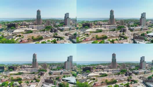 这是纽约州威彻斯特县新罗谢尔市中心摩天大楼的鸟瞰图高清在线视频素材下载