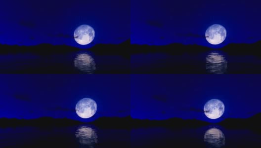 满月倒映在水面上，星空和棕榈树，相机飞，高清高清在线视频素材下载