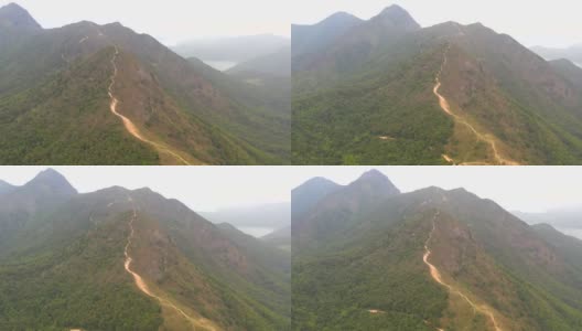 香港马鞍山远足径航拍片段，白天，雾天高清在线视频素材下载