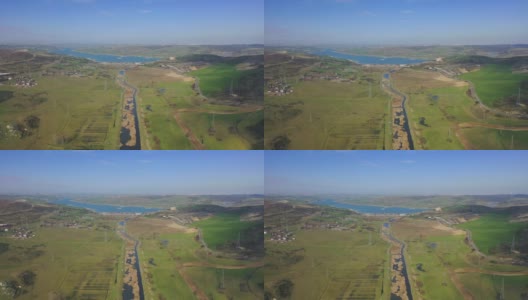 低水位的河流和堰塞湖鸟瞰图，Sazlıdere， İstanbul，土耳其，4K分辨率高清在线视频素材下载
