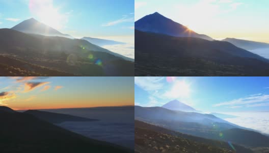 泰德山和海云，时间推移视频在日落。你可以在地平线上看到Cumbre Vieja Fumarole。越过海上的云朵。高清在线视频素材下载