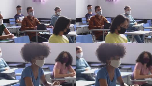 在学校上课的学生——戴着口罩高清在线视频素材下载