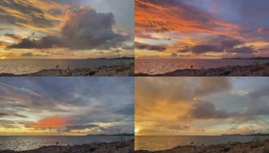 海上的夕阳和红云。海景。时间流逝。高清在线视频素材下载