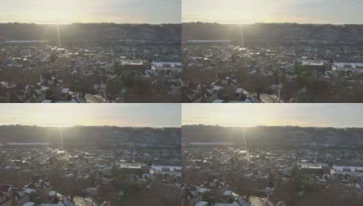 雪景环绕空中建立小镇的镜头高清在线视频素材下载