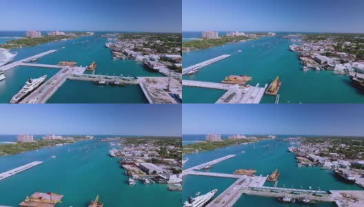 无人机拍摄的拿骚港口和巴哈马天堂岛的航拍画面。高清在线视频素材下载