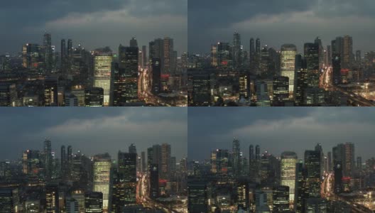雅加达市中心灯火通明的摩天大楼高清在线视频素材下载