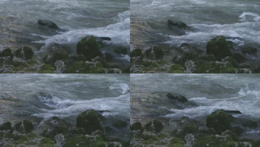 近景:山间的湍急河流——慢镜头高清在线视频素材下载