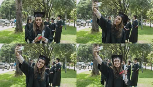 女生在毕业典礼上自拍高清在线视频素材下载