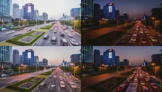 中国深圳，2014年11月20日:中国深圳，从日落到夜晚，市中心的交通非常繁忙高清在线视频素材下载