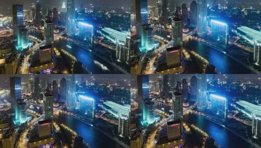 T/L CU HA ZI天津商务区夜间鸟瞰图/天津，中国高清在线视频素材下载