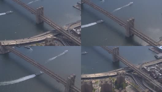 航拍:繁忙的布鲁克林大桥高速公路立交桥上交通拥挤高清在线视频素材下载