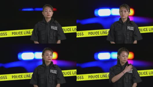 亚裔美国女警官从犯罪现场通过无线电呼叫高清在线视频素材下载