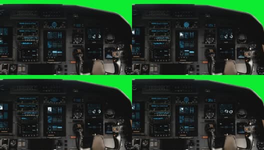 未来的驾驶员座舱座椅与全操作仪表板上的绿色屏幕上的绿色屏幕高清在线视频素材下载