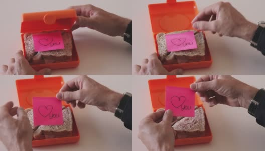 在午餐盒里发现一张爱的纸条高清在线视频素材下载