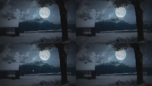 月亮在雪夜升起高清在线视频素材下载