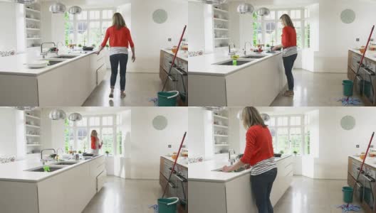 忙碌的女人在厨房工作的时间流逝序列高清在线视频素材下载