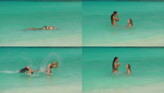 女子在加勒比海撩头发的视频高清在线视频素材下载