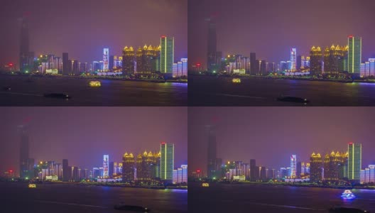 夜光照亮武汉滨江巨厦湾全景，4k时间流逝中国高清在线视频素材下载