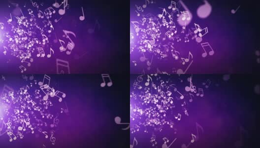 飘浮的音符在抽象的紫色背景和耀斑高清在线视频素材下载