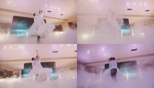 黑发新娘和英俊新郎在婚礼上跳第一支舞高清在线视频素材下载