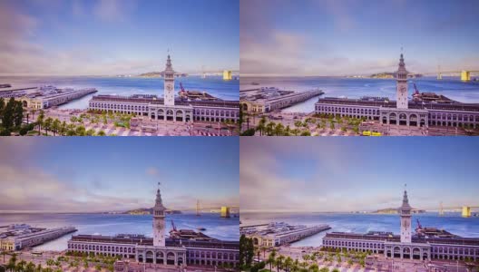 时间流逝-旧金山渡轮大厦与渡轮- 4K高清在线视频素材下载