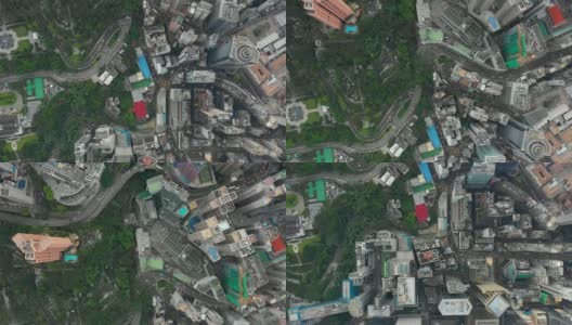 阳光明媚的香港市区交通路口高空高空俯视图4k高清在线视频素材下载