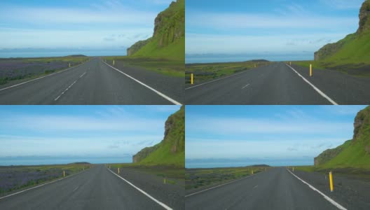 在冰岛南部的乡村道路上行驶的汽车司机POV的FPV。高清在线视频素材下载