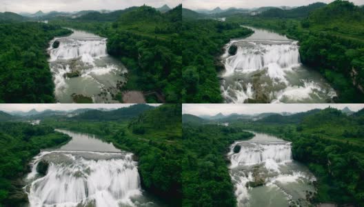 窦坡塘瀑布鸟瞰图，安顺，贵州，中国。高清在线视频素材下载