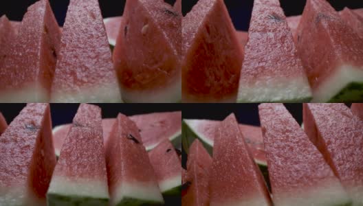 微距特写拍摄的多汁西瓜片高清在线视频素材下载