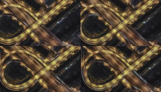 天桥及城市交通夜间全景鸟瞰图高清在线视频素材下载