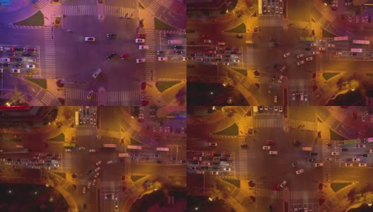夜间照明青岛市市中心街道十字路口高空俯视4k中国全景高清在线视频素材下载