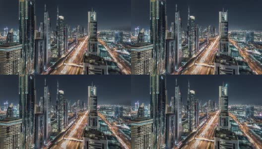 迪拜天际线夜间鸟瞰图/迪拜，阿联酋高清在线视频素材下载