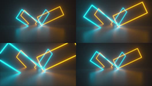 三维渲染的紫外线背景从矩形几何霓虹形状。电脑生成了一个虚拟现实高清在线视频素材下载