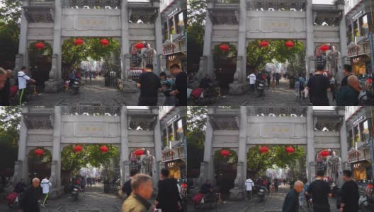 阳光明媚的长沙市中心著名的行人拥挤的老街慢镜头全景4k中国高清在线视频素材下载