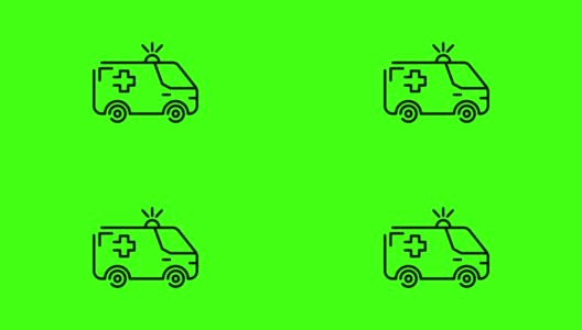 救护车线图标运动图形动画。绿色背景。4 k运动图形。高清在线视频素材下载