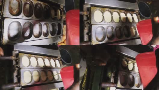 最初制作美味的蛋饼夜市小吃的过程。高清在线视频素材下载