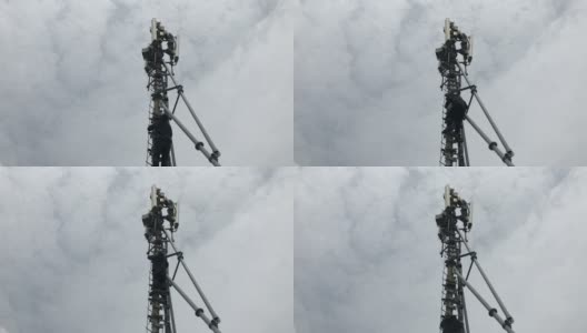 在屋顶上工作电信站点高清在线视频素材下载