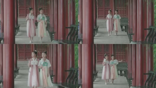 女孩穿汉服(汉族的传统服装)高清在线视频素材下载