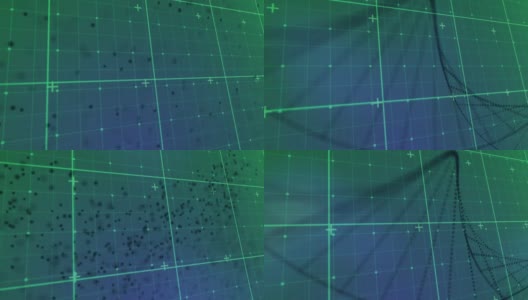 动画的绿色网格和黑色粒子形成dna螺旋在绿色的背景高清在线视频素材下载