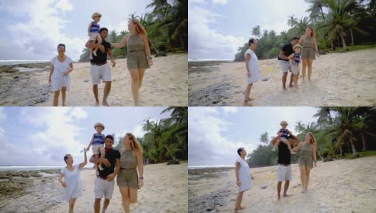 几代人的家庭在海滩上享受时光高清在线视频素材下载