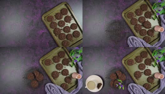 烤双层巧克力片自制饼干创意概念平铺。高清在线视频素材下载