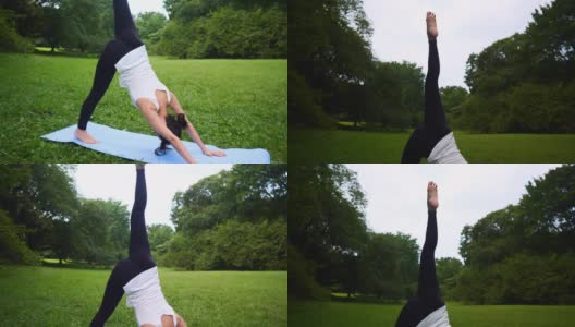 瑜伽教练向空中伸展她的腿高清在线视频素材下载