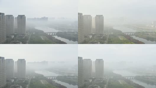 雾气笼罩的湖边公寓的时间流逝高清在线视频素材下载