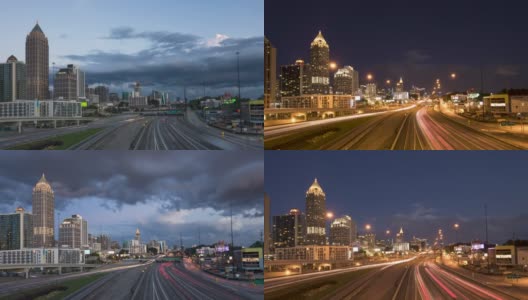 亚特兰大繁忙的高速公路和暴风云穿过高清在线视频素材下载