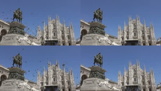 许多鸽子飞过米兰的大教堂广场高清在线视频素材下载