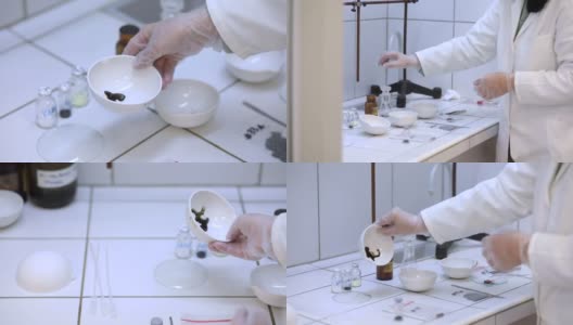 当她把火药和化学物质混合到陶瓷搅拌碗里后，froesic科学家得到了积极的反应高清在线视频素材下载