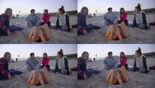 女孩在火边玩沙子高清在线视频素材下载